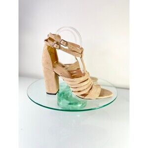 Chase + Chloe Gladiator Sandals Suede Leather Nude Block Heels